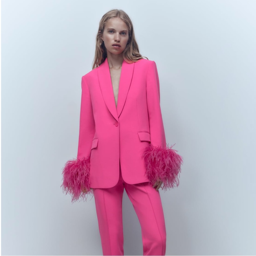 ZARA Straight Cut Feather Blazer